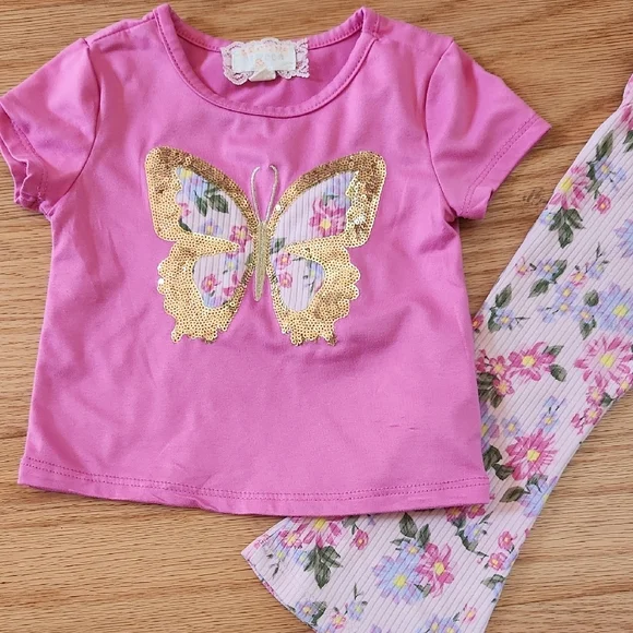Charming Pink Butterfly Matching Pant Set for Toddlers 2T - Picture 16 of 17